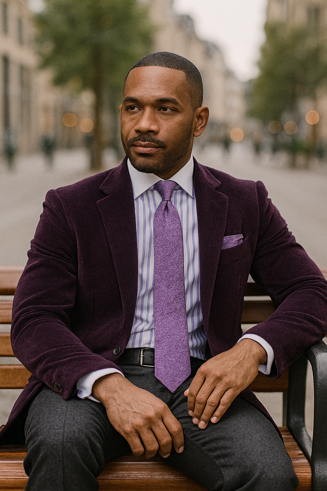 Men's Two-Button Pure Cotton Velvet Purple Sport Coat