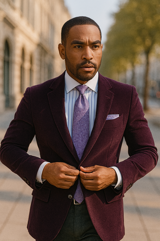 Men's Two-Button Pure Cotton Velvet Purple Sport Coat