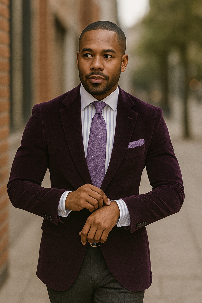 Men's Two-Button Pure Cotton Velvet Purple Sport Coat
