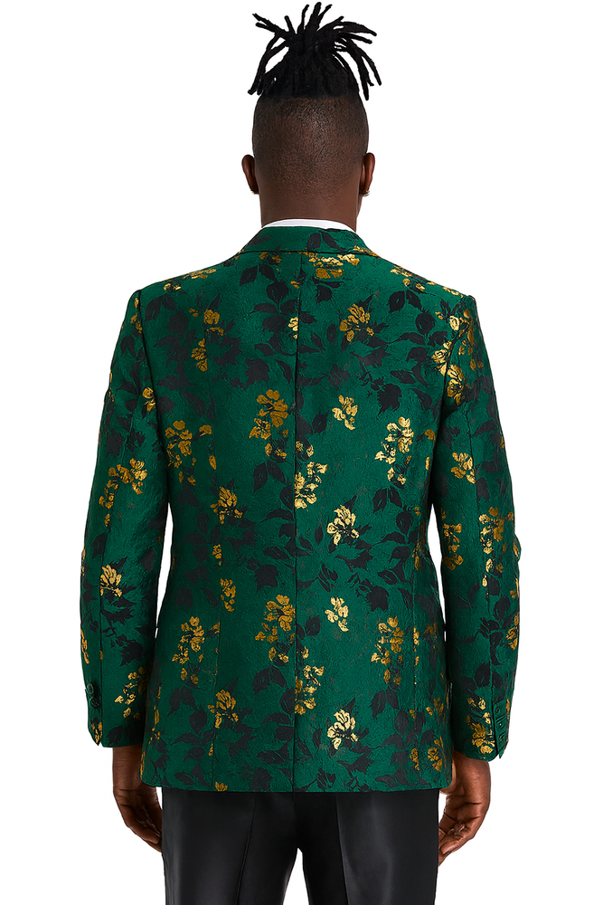 Men's slim fit hunter green and gold paisley prom and wedding tuxedo jacket