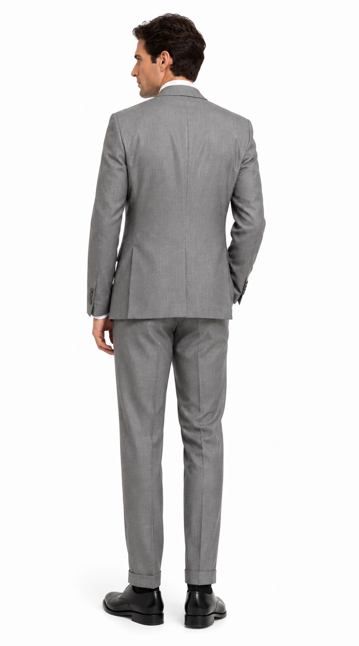 Men’s Light Grey Classic Fit Suit with Double Breasted Vest and Pleated Pants, Formal Dress Suit
