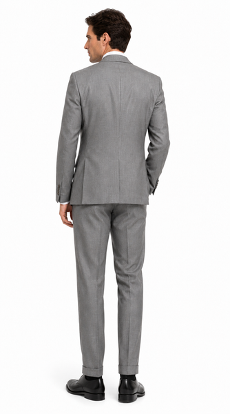 Men’s Light Grey Classic Fit Suit with Double Breasted Vest and Pleated Pants, Formal Dress Suit