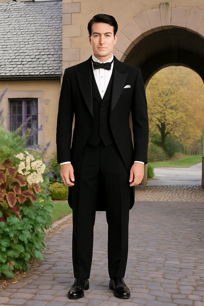 Men's Black Tailcoat Tuxedo 2PC Super 150's Wool Hand Made premier quality italian fabric Design Tuxedo Jacket with the tail suit