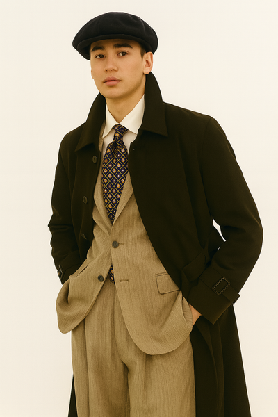 All Weather Men's Dress Coat Belted Rain Coat ~ Long full Maxi length Trench Coat Black Long Style