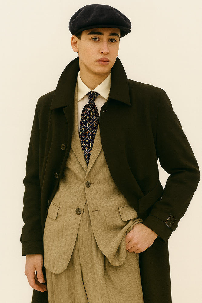 All Weather Men's Dress Coat Belted Rain Coat ~ Long full Maxi length Trench Coat Black Long Style