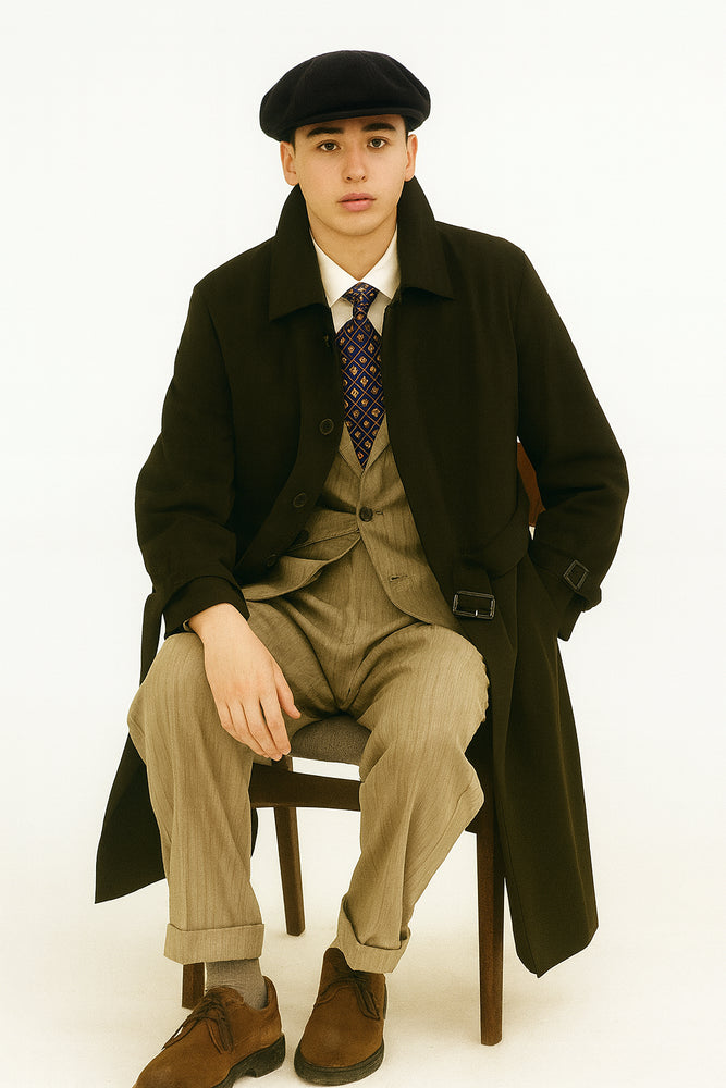 All Weather Men's Dress Coat Belted Rain Coat ~ Long full Maxi length Trench Coat Black Long Style