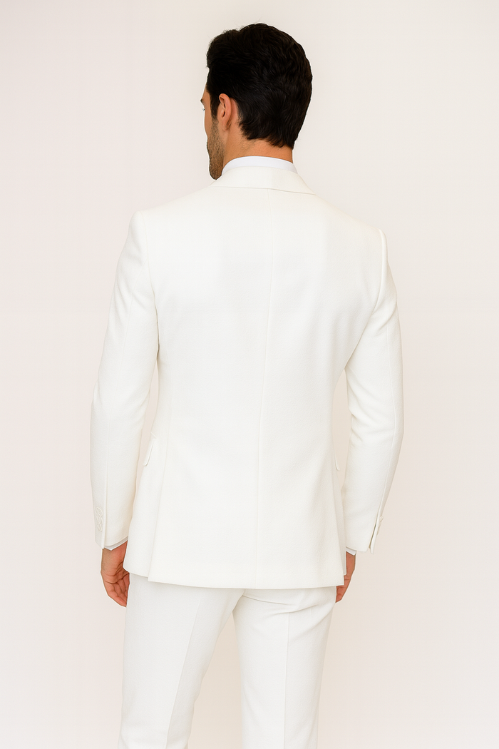 Seersucker Suit Peak Lapel Suit in Color "White" - Summer Fabric Tone on Tone Shadow Stripe By Rossiman