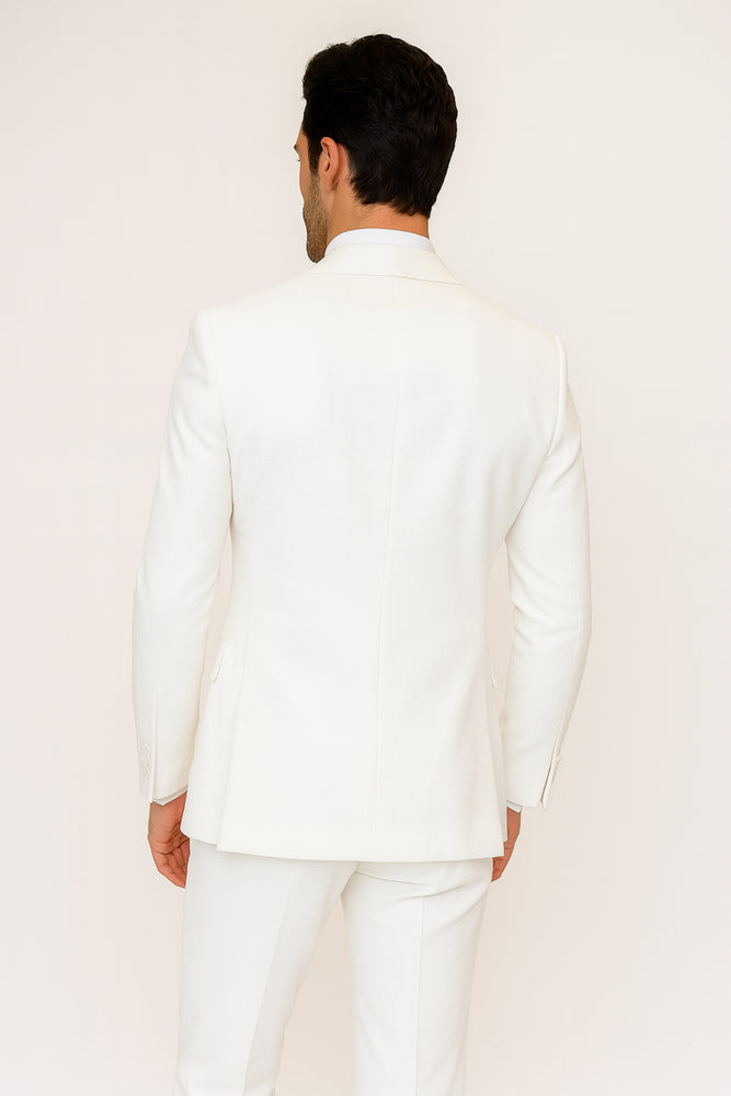 Seersucker Suit Peak Lapel Suit in Color "White" - Summer Fabric Tone on Tone Shadow Stripe By Rossiman
