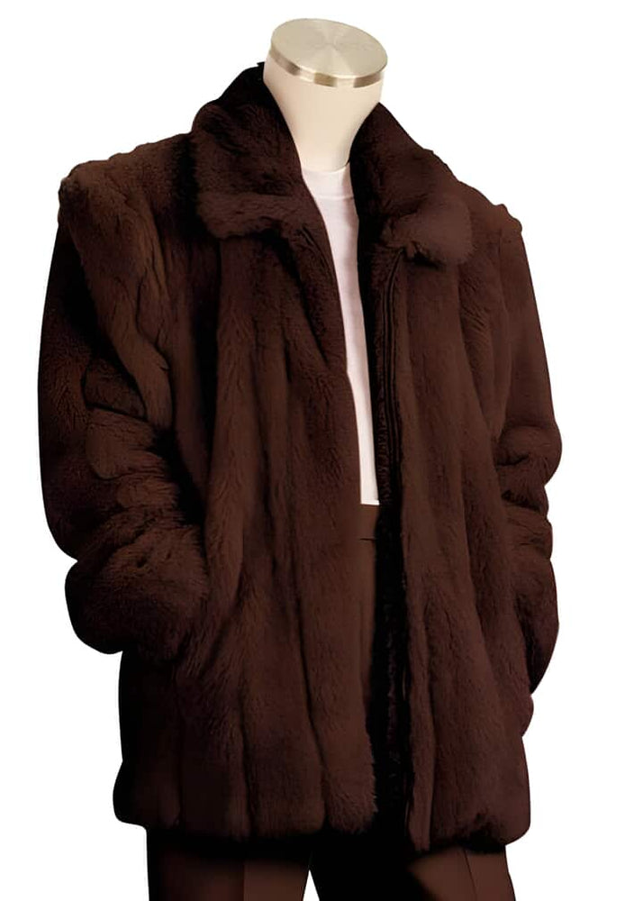 Women's Faux Fur Coat, Chocolate Brown, 3/4 Length Winter Jacket