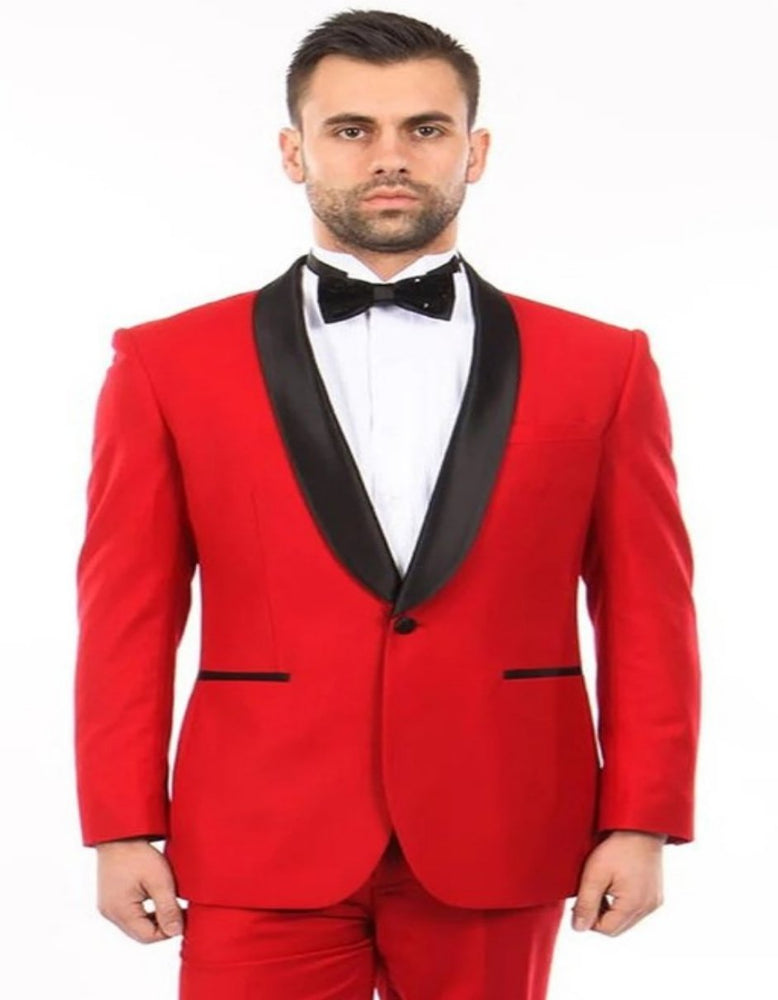 Men’s 1-Button Classic Slim-Fit Red Suit with Shawl Lapel