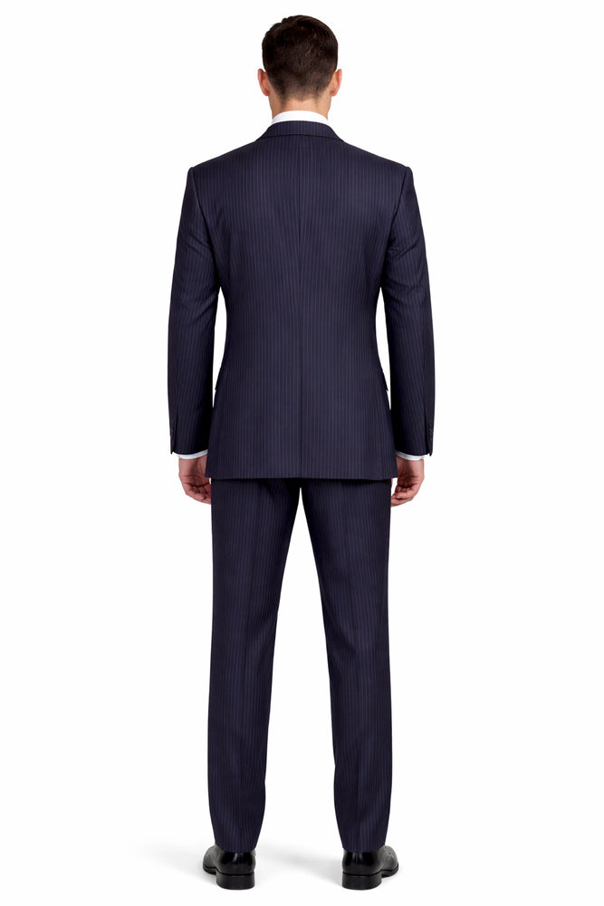 Classic Fit Pleated Pants - 2 Button Suit Pinstripe - Vested Suit 3 Pieces Suits Navy
