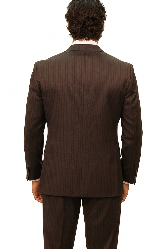 Classic Vested 3 Pieces 2 Button Dark Brown Stripe ~ Pinstripe Men's Suit