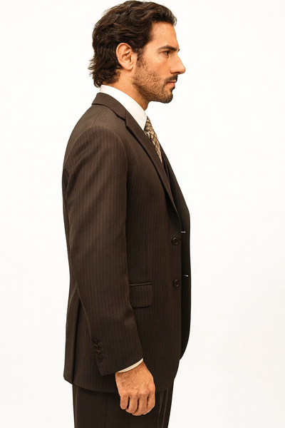 Classic Vested 3 Pieces 2 Button Dark Brown Stripe ~ Pinstripe Men's Suit