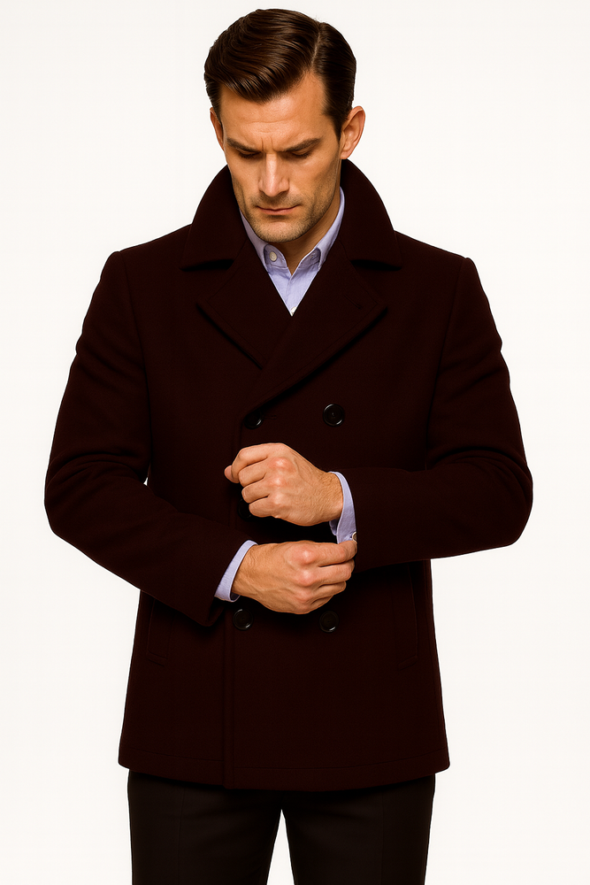 Men's Dark Brown Wool Fabric Big and Tall Men's Peacoat