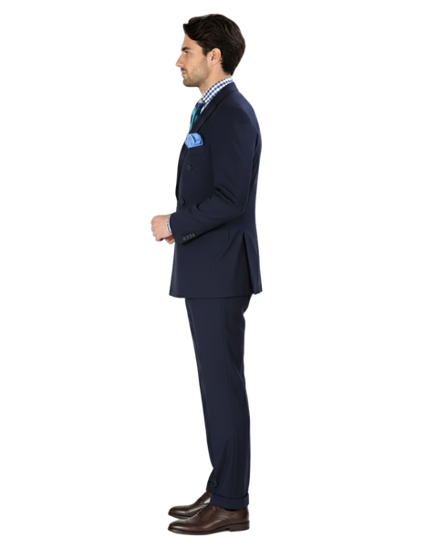 Double Breasted Suits - Vested Suits Wool Fabric - Apolo King Brand - Navy Suit