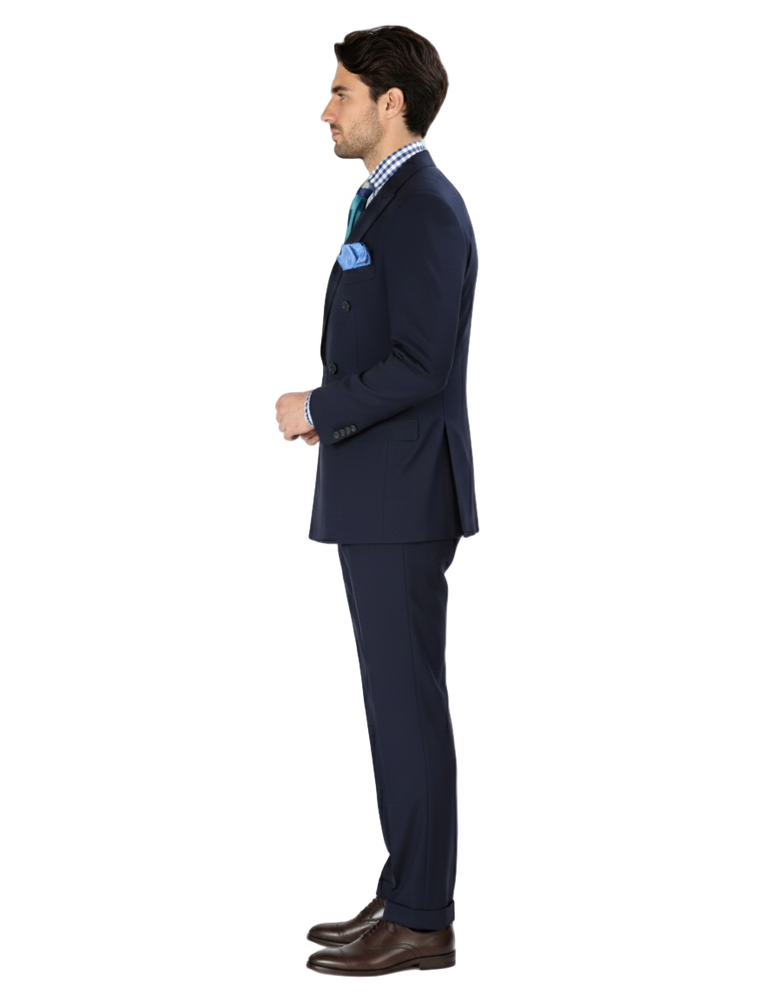 Double Breasted Suits - Vested Suits Wool Fabric - Apolo King Brand - Navy Suit