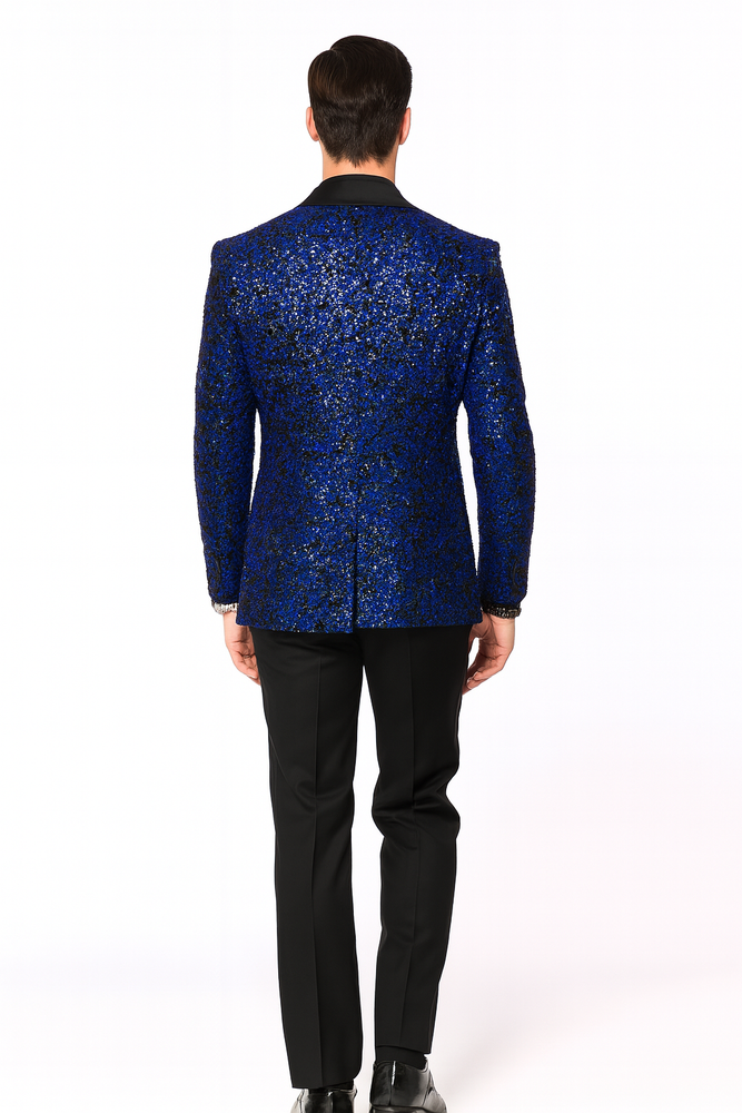 Glitter Sparkly Royal ~ Black Men's Sequin Paisley Dinner Jacket Tuxedo
