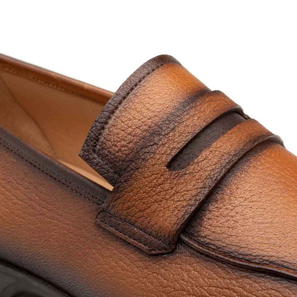 Men's Deerskin Cognac Penny Loafer By Mezlan Made In Spain Brand