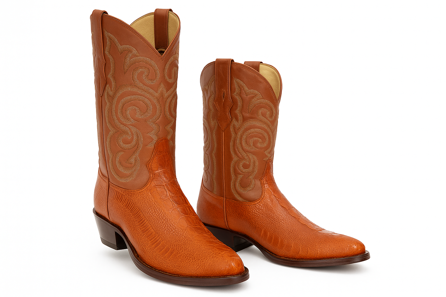Men's Cognac Ostrich Leg Cowboy Boots: Genuine Leather Western Dress Boots