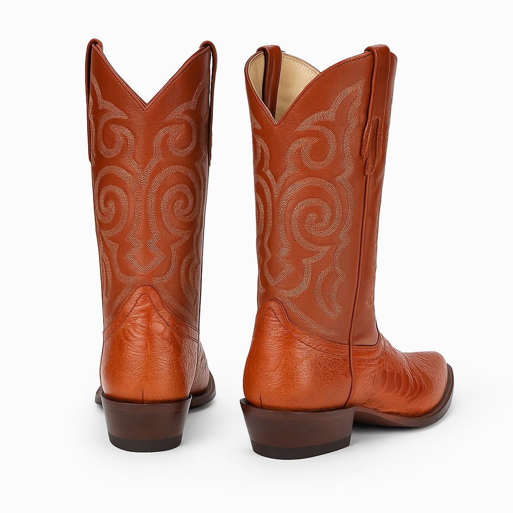 Men's Cognac Ostrich Leg Cowboy Boots: Genuine Leather Western Dress Boots