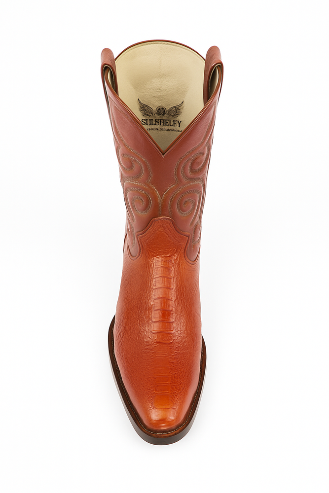 Men's Cognac Ostrich Leg Cowboy Boots: Genuine Leather Western Dress Boots