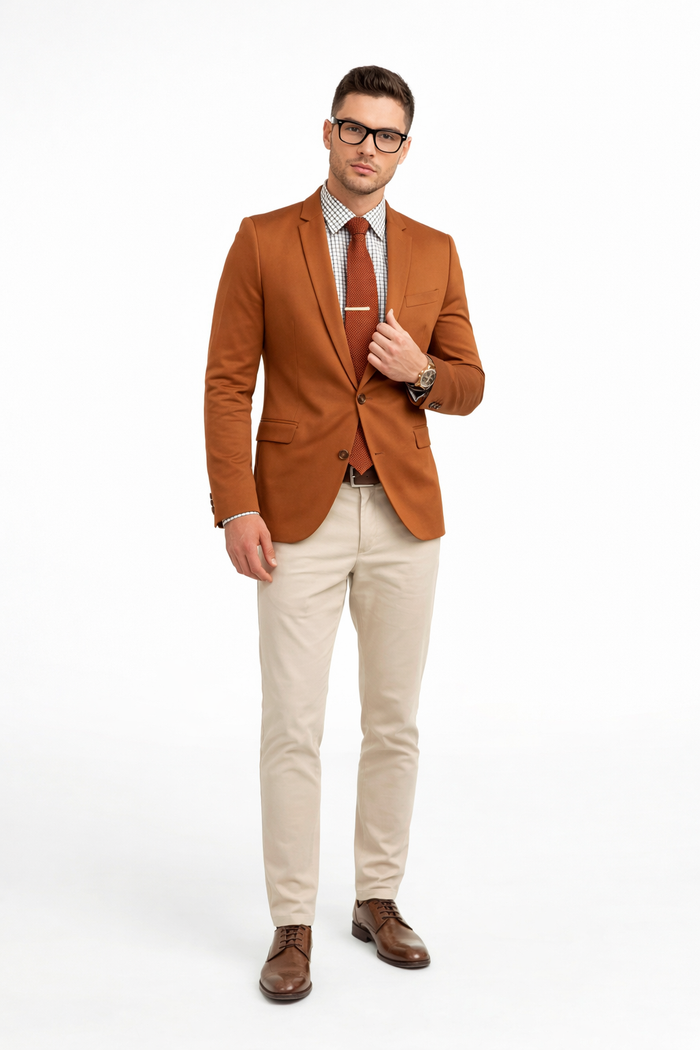 Cognac ~ Rust ~ Copper Color Burnt orange Men's 2 Buttons Blazer ~ Sport Coat Jacket