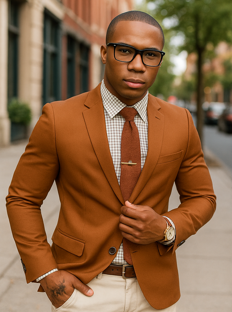 Cognac ~ Rust ~ Copper Color Burnt orange Men's 2 Buttons Blazer ~ Sport Coat Jacket