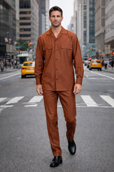 Mens Luxury Copper Wool Two-Piece Leisure Walking Suit