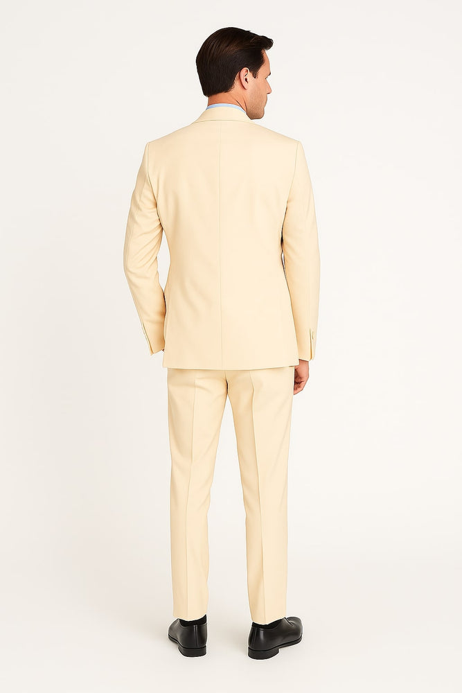 Cream Tuxedo Suit for Men – One Button Satin Lapel Formal Suit - Champagne Color Light Tan Tuxedo
