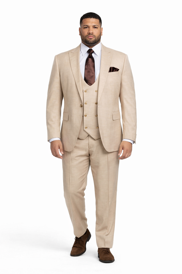 Cream Executive Solid 3-Piece Luxury Suit by Rossiman