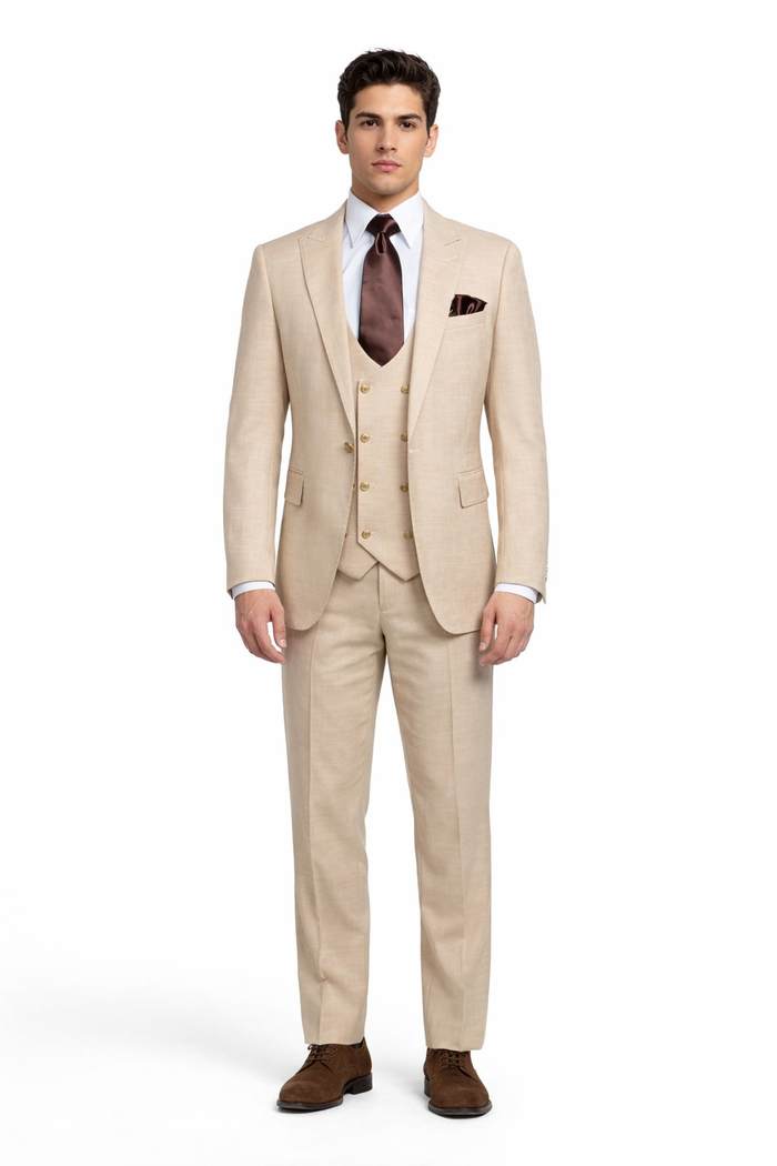 Cream Executive Solid 3-Piece Luxury Suit by Rossiman