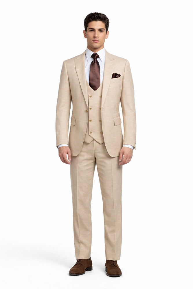 Cream Executive Solid 3-Piece Luxury Suit by Rossiman