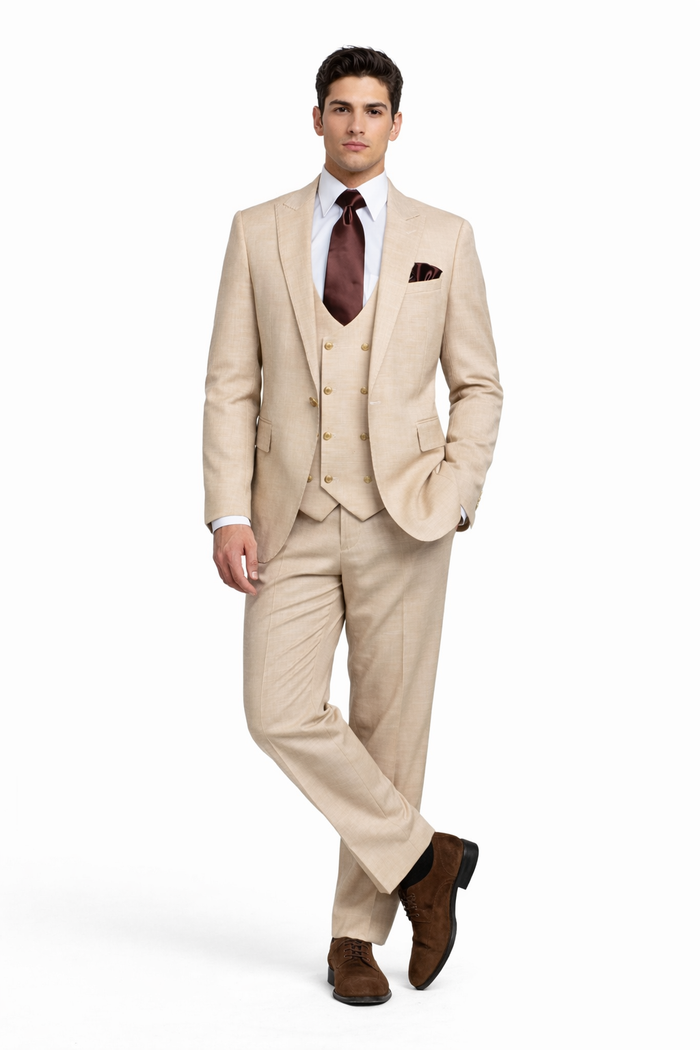 Cream Executive Solid 3-Piece Luxury Suit by Rossiman