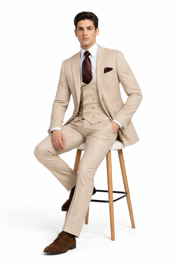 Cream Executive Solid 3-Piece Luxury Suit by Rossiman