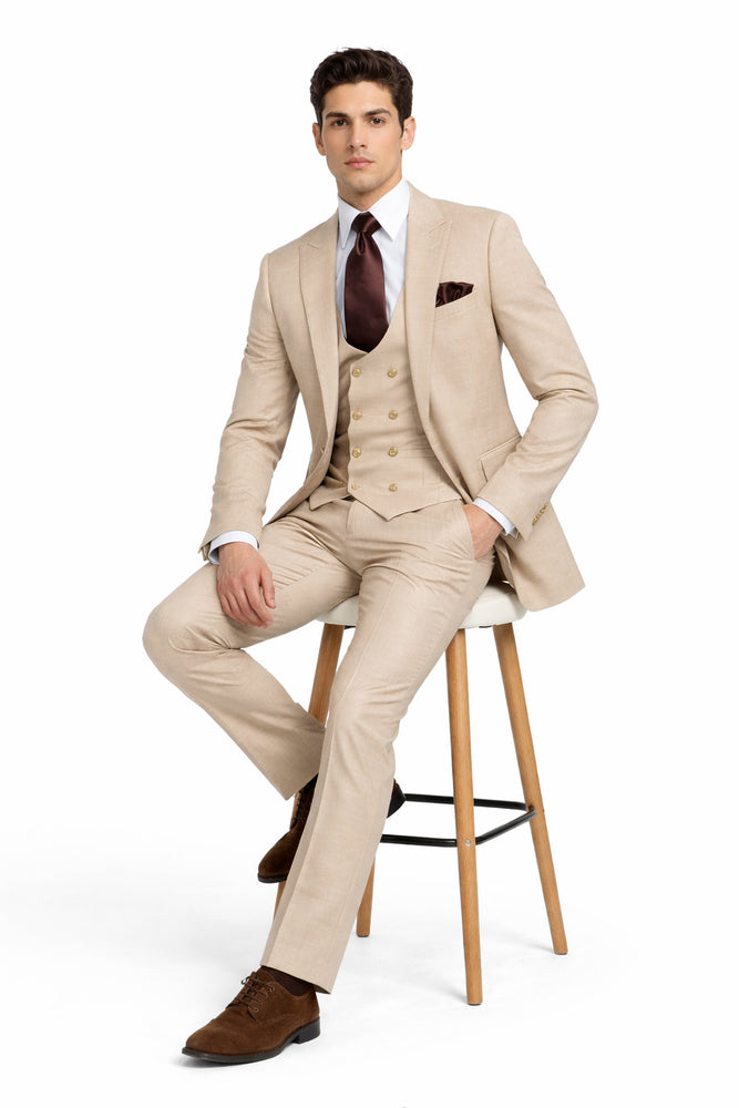 Cream Executive Solid 3-Piece Luxury Suit by Rossiman