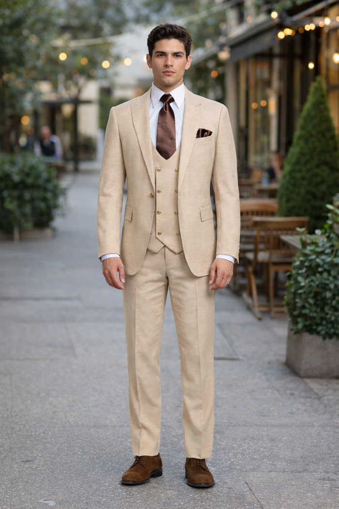 Cream Executive Solid 3-Piece Luxury Suit by Rossiman