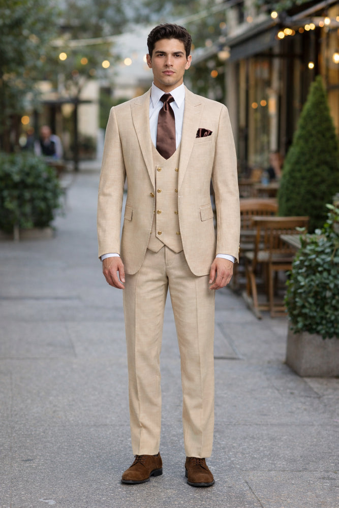 Cream Executive Solid 3-Piece Luxury Suit by Rossiman