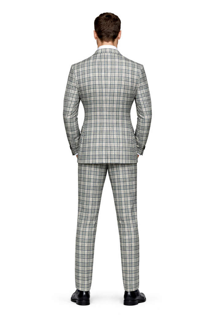 Rossiman Regency Cream & Navy Plaid Double Breasted Suit