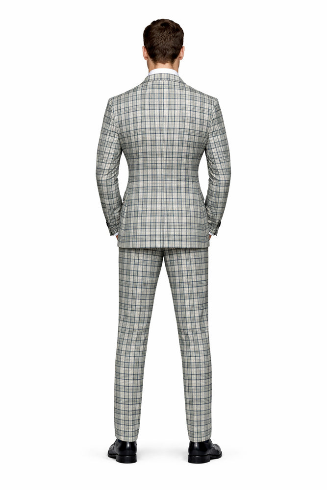 Rossiman Regency Cream & Navy Plaid Double Breasted Suit