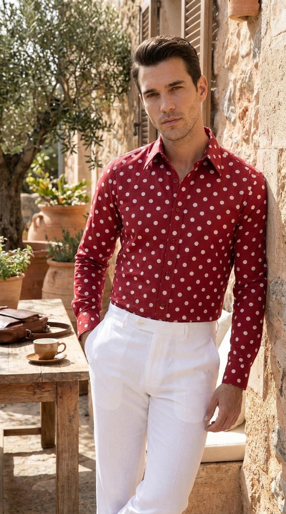 Men’s Multi-Color Cotton Polka Dot Dress Shirt with Tie, Fashion Pattern Button Down Shirt