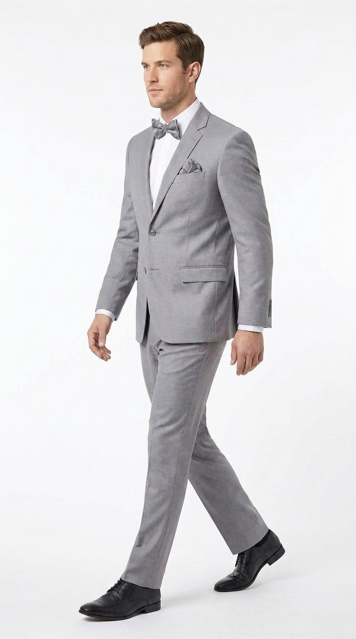 Men’s Silver Grey 2 Button Suit, Solid Light Grey Formal Wedding Business Dress Suit