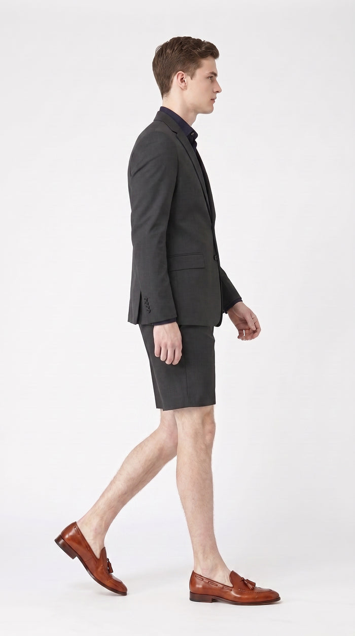 Men’s Black Short Pants Suit Set, Summer Business Sport Coat and Shorts Outfit