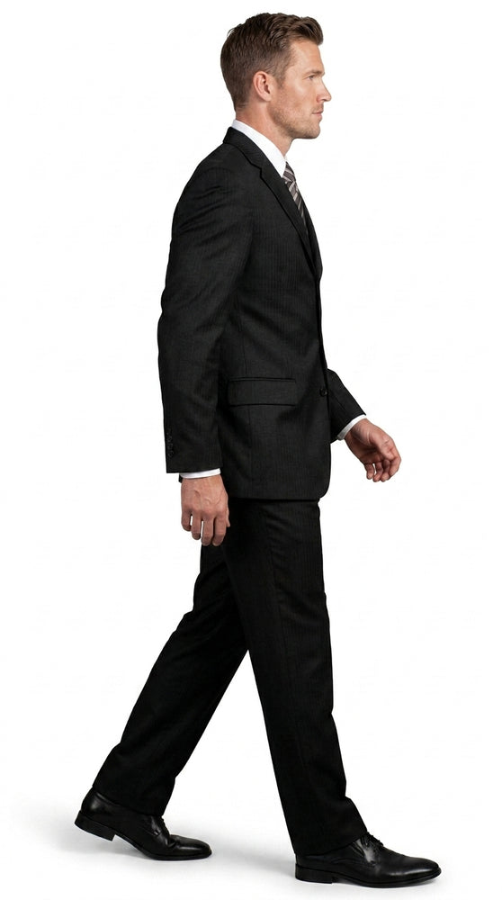 Men’s Black 3 Button 100% Wool Suit, Classic Business Formal Wedding Dress Suit