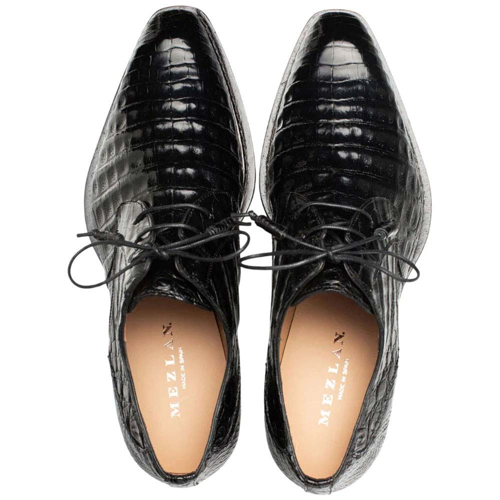 Men's Cratos Genuine Crocodile Black Derby Shoes  By Mezlan Made In Spain Brand