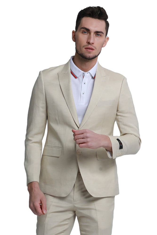 Men's Summer Linen Wedding Suit in Tan by Tazzio Suits