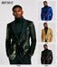 Men's green sequin blazer with fan pattern; available in green, blue, gold and black