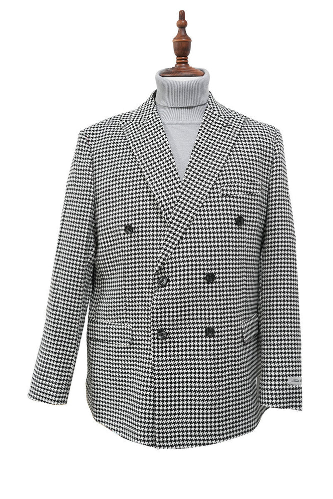 Black Houndstooth Hybrid Fit Double Breasted Jacket