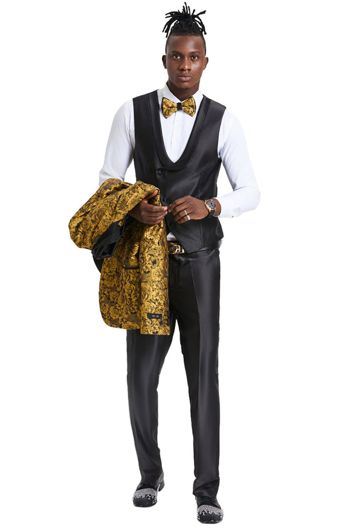 Men's Gold Paisley Slim Fit Tuxedo - Tazzio Suits
