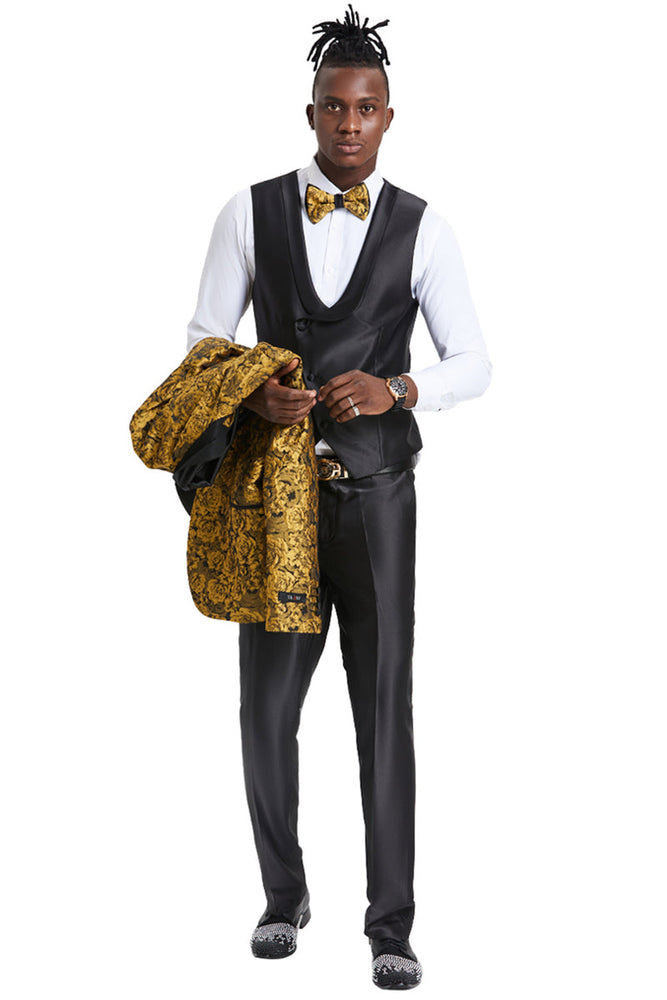 Men's Gold Paisley Slim Fit Tuxedo - Tazzio Suits
