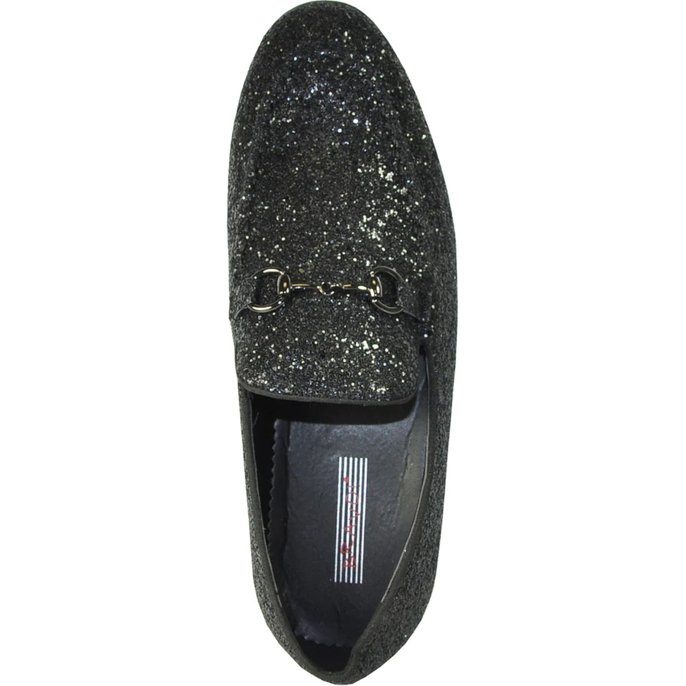 Bravo Mens Modern Glitter Sequin Prom Tuxedo Loafer in Black - Men's Dress Shoes